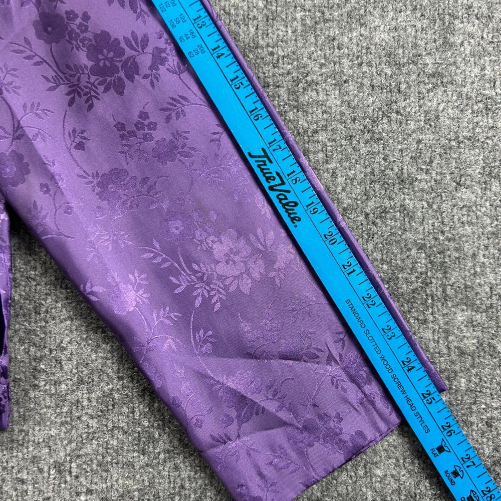 Bloomingdales Purple Floral Jacquard Satin Pajama Set Frog Button XL - Picture 11 of 14